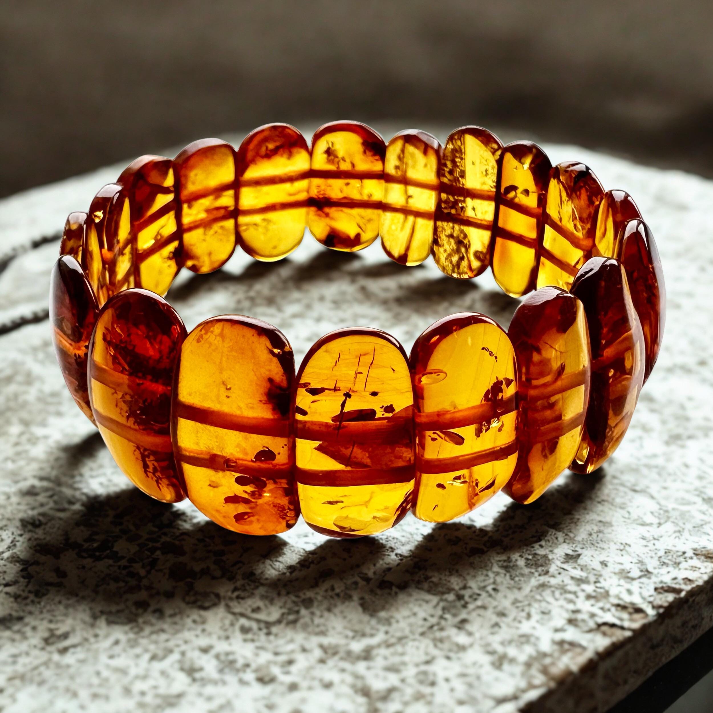 Handmade Unique Cut Amber Bracelet - Multi-Color Natural Amber Beads - Polished Stone Jewelry - Unique Gift for Her