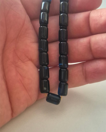 Dominik Mavi Kehribar Tesbih — 9,8×7 mm Fıçı Kesim · 33 Tane