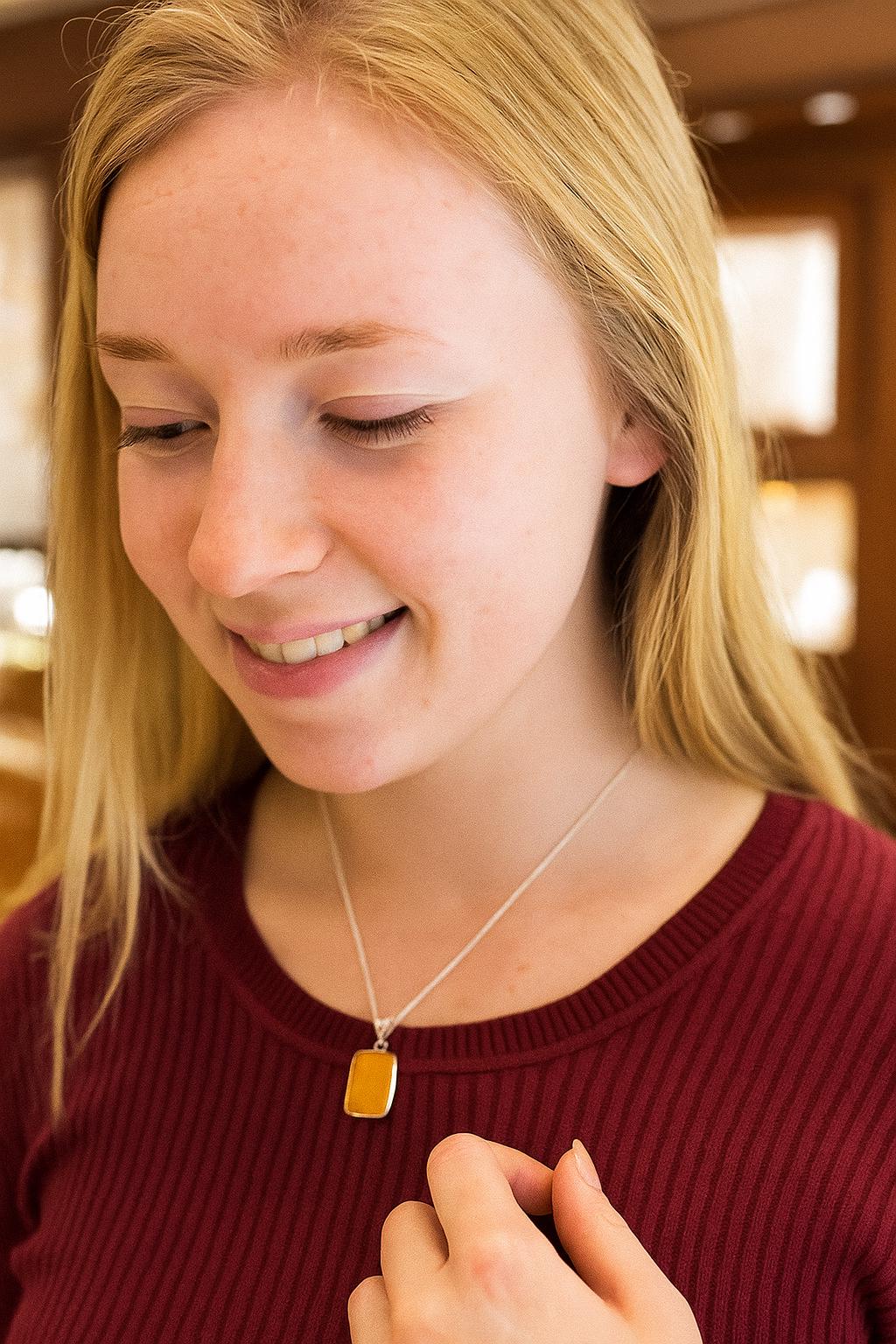 Handmade Golden Amber Necklace, 925 Sterling Silver Gold Plated Pendant, Natural Amber Jewelry, Unique Gift for Her
