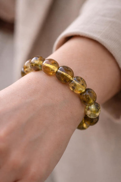 Hakiki Baltık Kehribar Bilezik 10mm Büyük Barok Boncuk 18 cm El Yapımı Benzersiz Kadın Doğal Amber Streç Takı