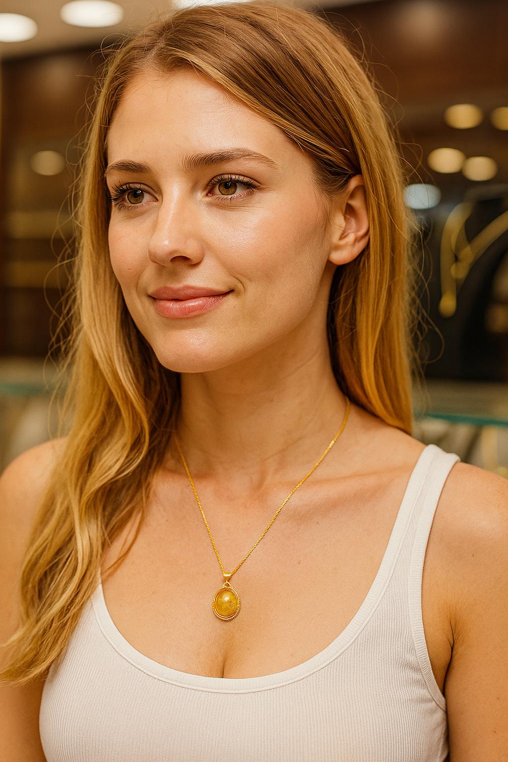 Minimalist Crown Chakra Necklace | Handmade Genuine Baltic Amber Pendant in Gold Plated Silver | Rare Butterscotch Jewelry Gift for Her