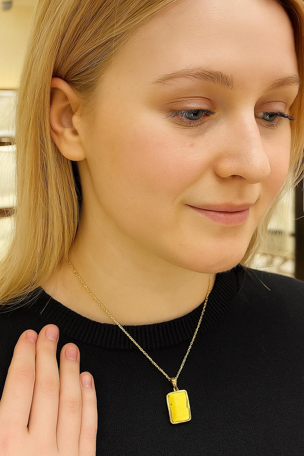 Handmade Golden Amber Necklace, 925 Sterling Silver Gold Plated Pendant, Natural Amber Jewelry, Unique Gift for Her