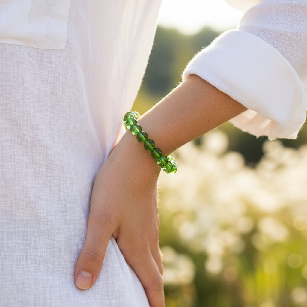 Naturamber Genuine Green Amber Bracelet for Women | 7 inches Sapphire Caribbean Baroque Beads | Handmade Natural Stone Jewelry for Adult