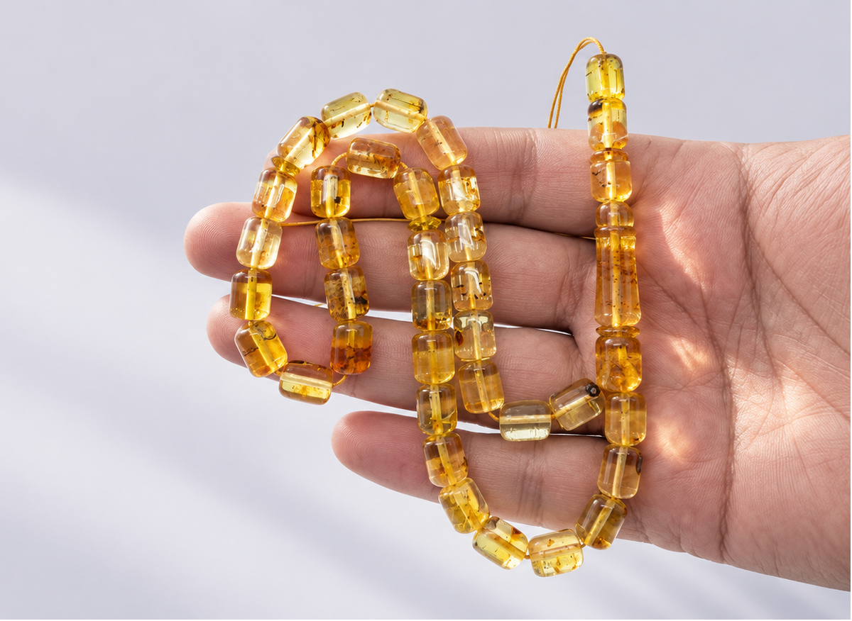 8x10mm ölçüsünde bal rengi baltik damle kehribar tesbihi