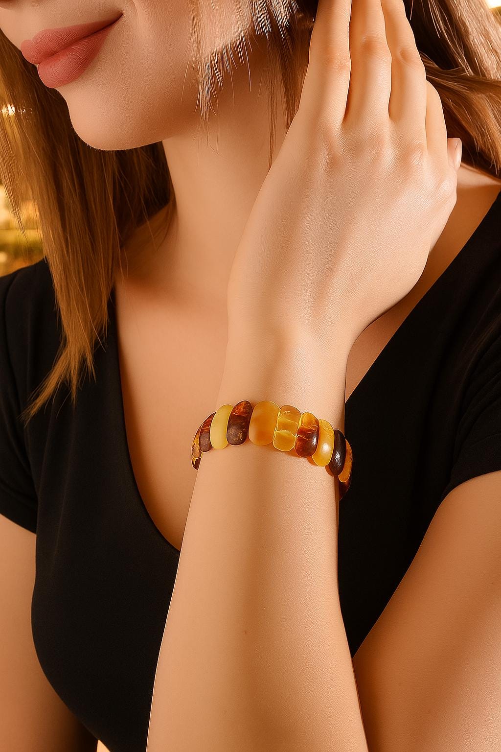Handmade Unique Cut Amber Bracelet - Multi-Color Natural Amber Beads - Polished Stone Jewelry - Unique Gift for Her