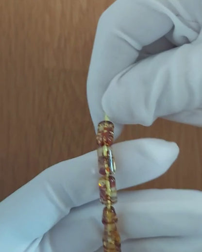 Fosilli Kaya Damla Kehribar Tesbih — 12×7 mm Fıçı Kesim · 33 Tane - Rusya kehribarı