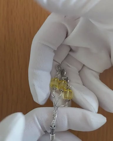 Süzme Model Kaliningrad Kaya Damla Kehribar Tesbih — 10×7 mm Fıçı Kesim · 33 Tane · Gümüş İmameli