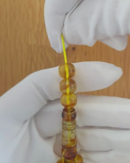 Fosilli Kaya Damla Kehribar Tesbih — 9×10,5 mm Hımbıl Kesim · 33 Tane - Baltık kehribarı