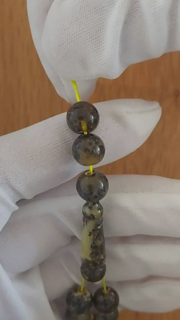 Fosilli Damla Kehribar Tesbih — 9,5 mm Küre Kesim · 33 Tane - Polonya kehribarı
